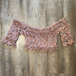 Free people floral off the shoulder crop top